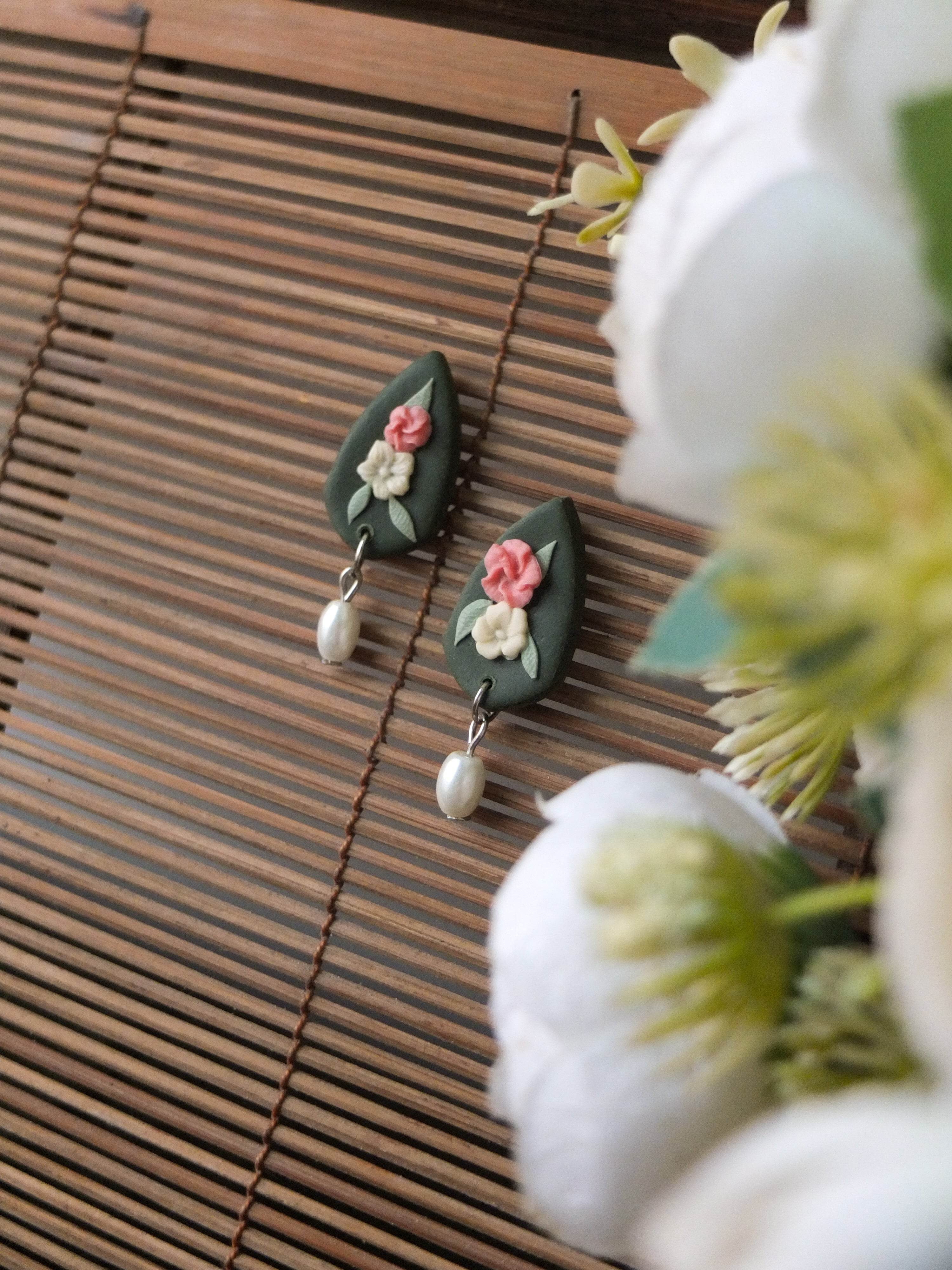 Green Teardrop Floral Earring - Arka Studio