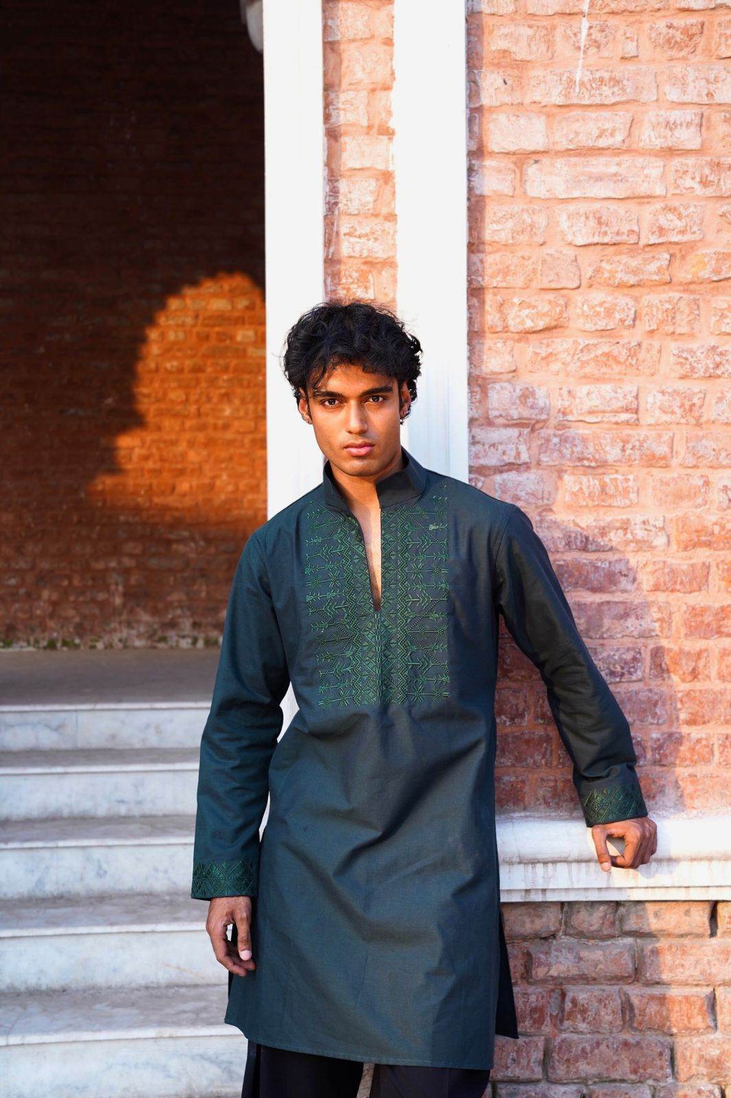 Green Embroidered Panjabi - Arka Studio