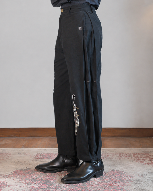 Urban Tiger Embroidery Pants Black