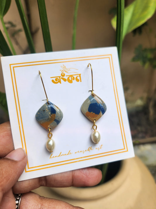 Orange blue faux jade earring