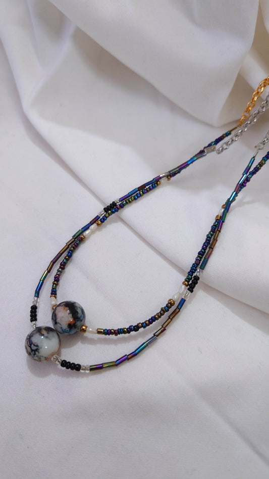 Black Jade Stone Beaded Neckpiece - Arka Studio