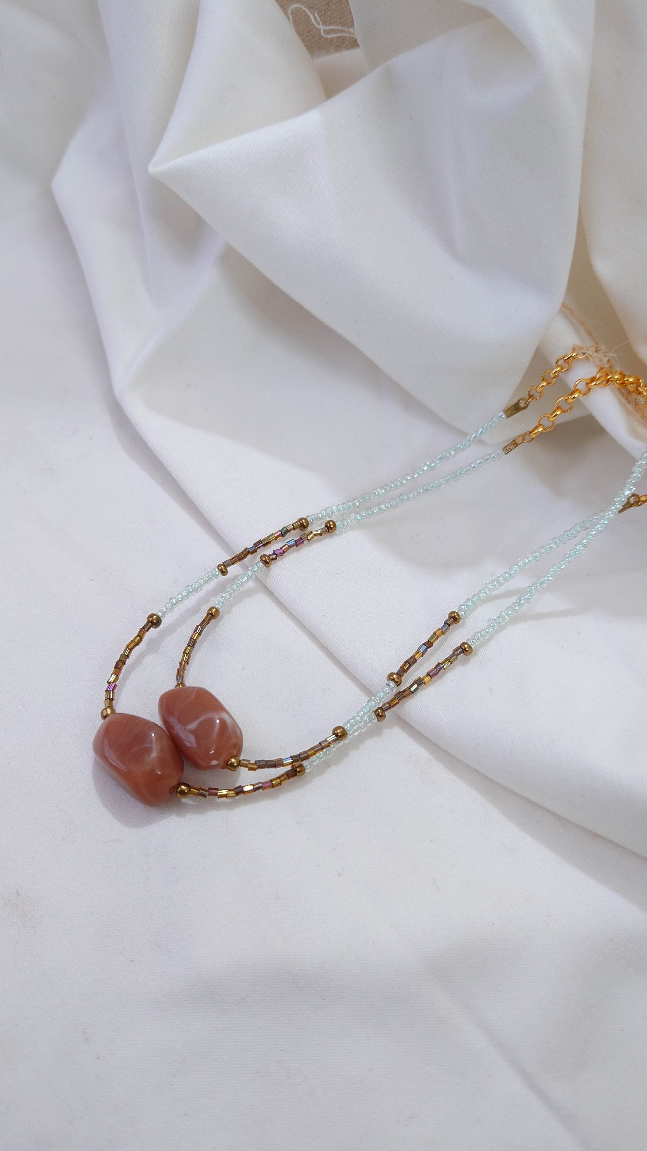 Brown Stone Beaded Neckpiece - Arka Studio