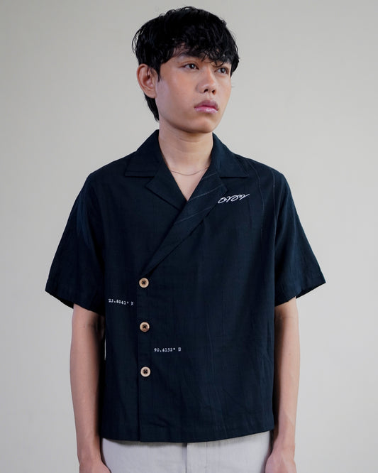 Double Vest Khadi Shirt Black