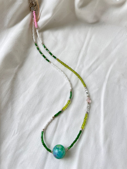 Green jade stone beaded neckpiece