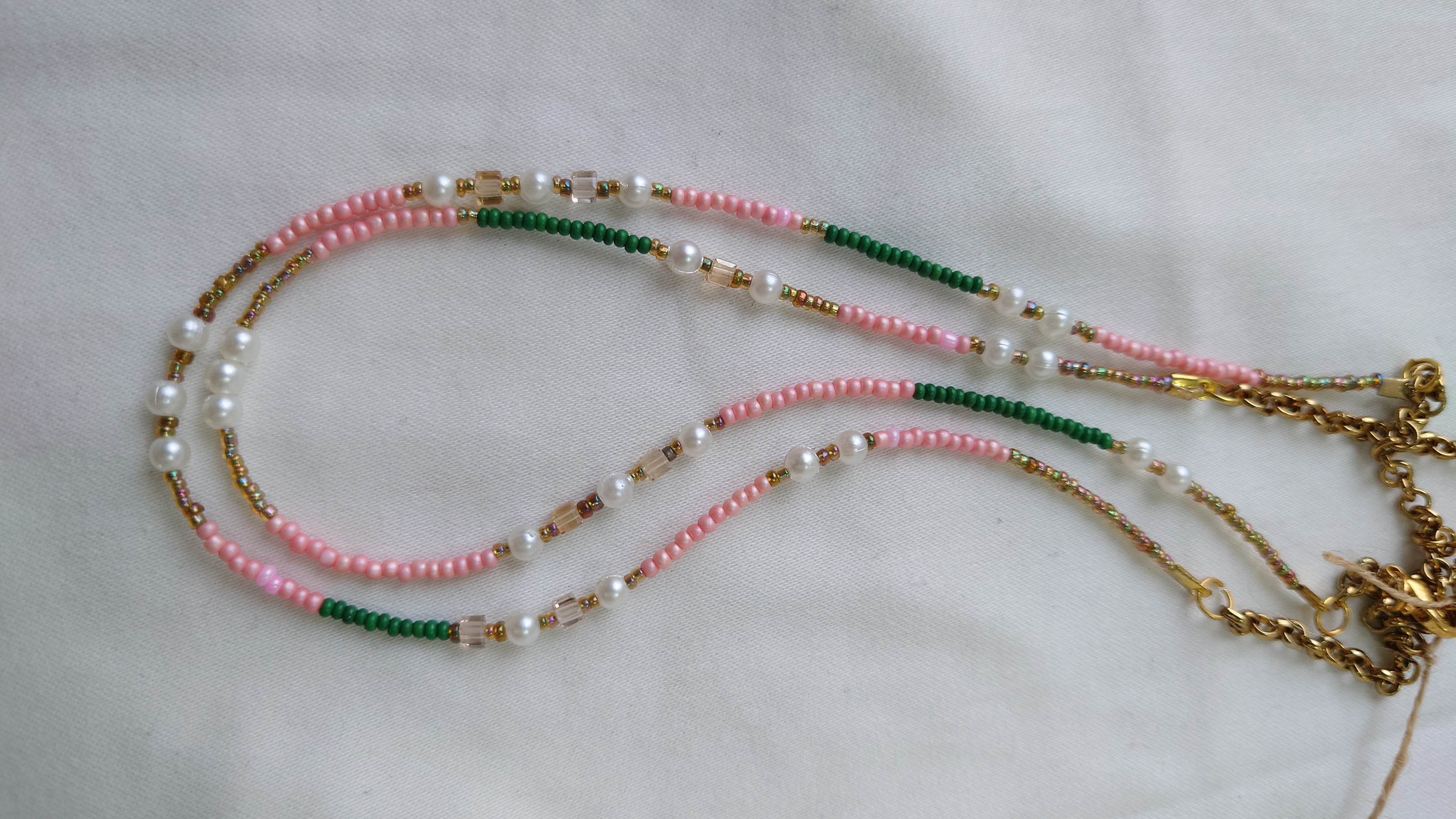 Green Pink Beaded Neckpiece - Arka Studio