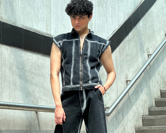 Kathal Black Sleeveless Vest - Arka Studio