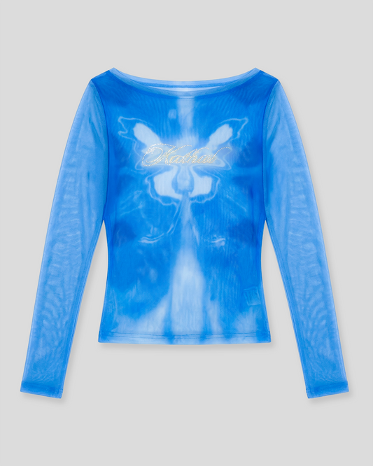 Rhinestone Butterfly Mesh Top