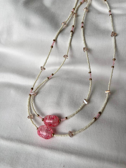 Pink Miracle Jade Stone Beaded Neckpiece - Arka Studio
