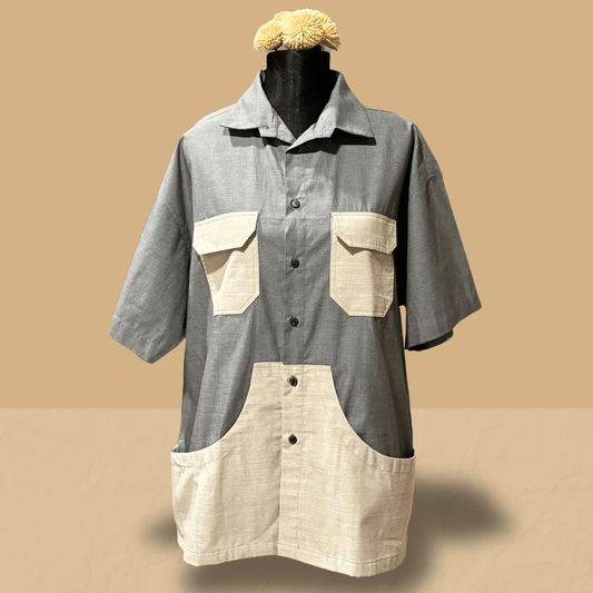 Charcoal Grey Drop-Shoulder Free-Size Cotton Shirt - Arka Studio