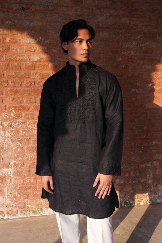 Black Embroidered Panjabi - Arka Studio