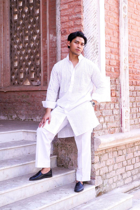 White Chikankari Panjabi - Arka Studio