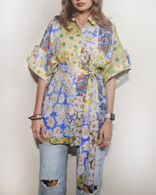 "Field of Daisies" Belted tunic shirt
